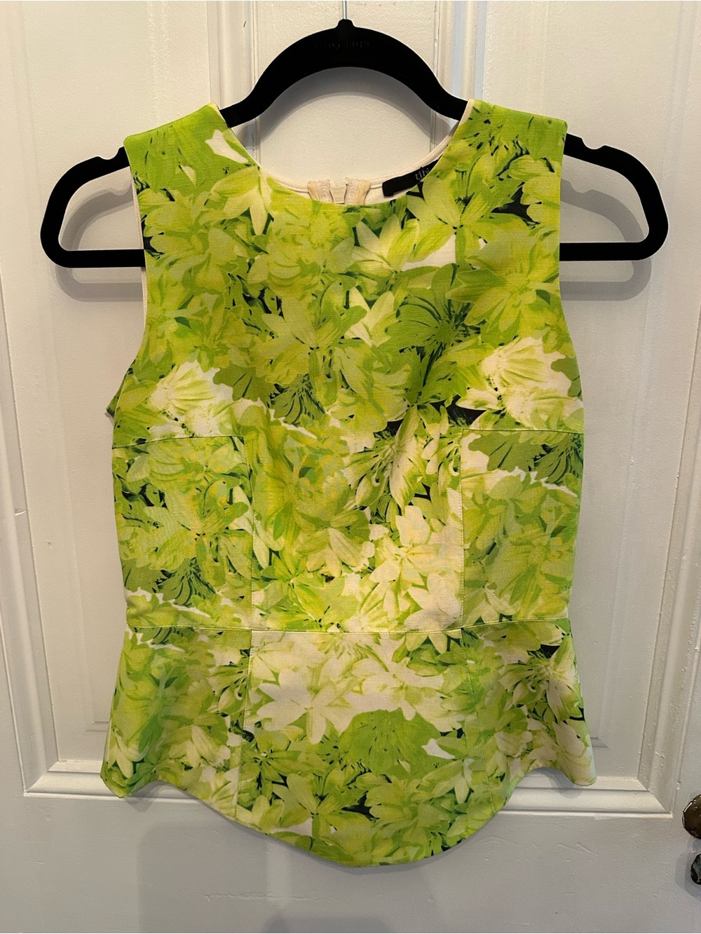 Tibi Green Floral Peplum Top